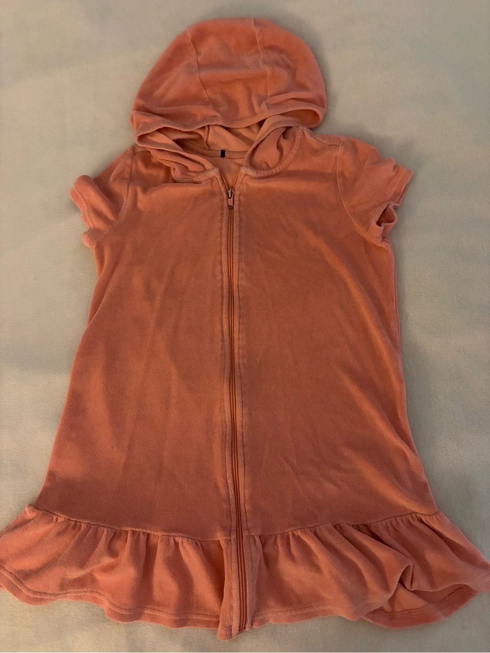 y2k pink terry towel cover up mini dress with ruffle skirt